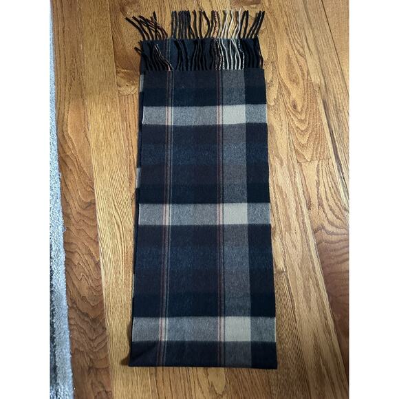 CLUB ROOM Men's Plaid 100% Cashmere Scarf Brown Beige Black Fringe 65x12” - Picture 3 of 13